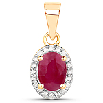 0.56 ctw. Genuine Ruby and 0.09 ctw. White Diamond Halo Pendant in 14K Yellow Gold