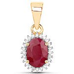 0.94 ctw. Genuine Ruby and 0.07 ctw. White Diamond Halo Pendant in 14K Yellow Gold