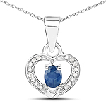 0.20 ctw. Genuine Blue Sapphire and 0.05 ctw. White Diamond Heart Shape Pendant in 14K White Gold