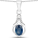 0.48 ctw. Genuine Blue Sapphire and 0.04 ctw. White Diamond Cocktail Pendant in 14K White Gold