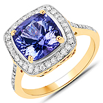 3.60 ctw. Genuine Tanzanite and 0.28 ctw. White Diamond Cocktail Ring in 14K Yellow Gold