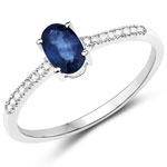 0.48 ctw. Genuine Blue Sapphire and 0.05 ctw. White Diamond Solitaire Ring in 14K White Gold
