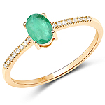 0.44 ctw. Genuine Emerald and 0.05 ctw. White Diamond Bridge Ring in 14K Yellow Gold