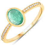 0.72 ctw. Genuine Emerald and 0.05 ctw. White Diamond Bridge Ring in 14K Yellow Gold