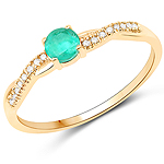 0.23 ctw. Genuine Emerald and 0.05 ctw. White Diamond Bridge Ring in 14K Yellow Gold