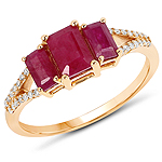 1.34 ctw. Genuine Ruby and 0.08 ctw. White Diamond 3-Stone Ring in 14K Yellow Gold