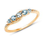 0.40 ctw. Genuine Swiss Blue Topaz and 0.01 ctw. White Diamond 5-Stone Ring in 14K Yellow Gold