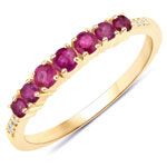 0.43 ctw. Genuine Ruby and 0.02 ctw. White Diamond Band Ring in 14K Yellow Gold