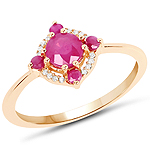 0.73 ctw. Genuine Ruby and 0.05 ctw. White Diamond Cocktail Ring in 14K Yellow Gold