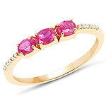 0.66 ctw. Genuine Ruby and 0.04 ctw. White Diamond 3-Stone Ring in 14K Yellow Gold