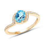 0.95 ctw. Genuine Swiss Blue Topaz and 0.09 ctw. White Diamond Bridal Ring in 14K Yellow Gold