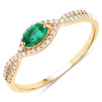 Green Zambian Emerald Crossover Ring in 14K Yellow Gold