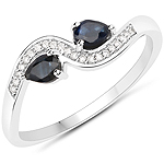 0.30 ctw. Genuine Blue Sapphire and 0.06 ctw. White Diamond Bypass Ring in 18K White Gold