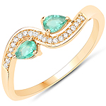 0.28 ctw. Genuine Emerald and 0.06 ctw. White Diamond Bypass Ring in 18K Yellow Gold
