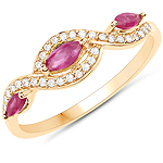 0.32 ctw. Genuine Ruby and 0.10 ctw. White Diamond Crossover Ring in 18K Yellow Gold