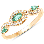 0.24 ctw. Genuine Emerald and 0.10 ctw. White Diamond Bypass Ring in 18K Yellow Gold