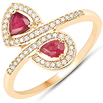 0.50 ctw. Genuine Ruby and 0.16 ctw. White Diamond Bypass Ring in 18K Yellow Gold