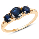 1.45 ctw. Genuine Blue Sapphire and 0.01 ctw. White Diamond 3-Stone Ring in 14K Yellow Gold