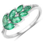 0.68 ct. tw. Genuine Zambian Emerald And White Diamond Cluster Ring In 14K White Gold