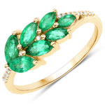 14K Yellow Gold Zambian Emerald and Marquise Zambian Emerald Ring 0.64 ctw