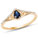 0.32 ctw. Genuine Blue Sapphire and 0.08 ctw. White Diamond Solitaire Ring in 14K Yellow Gold