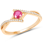 0.30 ctw. Genuine Ruby and 0.11 ctw. White Diamond Bypass Ring in 14K Yellow Gold