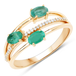 14K Yellow Gold 0.57 ctw Zambian Emerald 3 Stone Ring