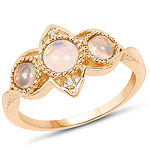 0.61 ctw. Genuine Ehiopian Opal and 0.01 ctw. White Diamond 3-Stone Ring in 14K Yellow Gold