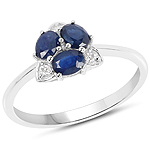 0.66 ctw. Genuine Blue Sapphire and 0.05 ctw. White Diamond 3-Stone Ring in 14K White Gold