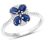 0.90 ctw. Genuine Blue Sapphire and 0.14 ctw. White Diamond Floral Ring in 14K White Gold