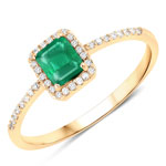 0.50 ctw. Genuine Emerald and 0.11 ctw. White Diamond Halo Ring in 14K Yellow Gold