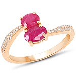 0.82 ctw. Genuine Ruby and 0.11 ctw. White Diamond Bypass Ring in 14K Yellow Gold