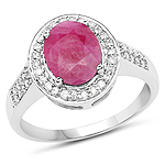 2.20 ctw. Genuine Ruby and 0.22 ctw. White Diamond Halo Ring in 14K White Gold