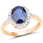 2.20 ctw. Genuine Blue Sapphire and 0.27 ctw. White Diamond Halo Ring in 14K Yellow Gold