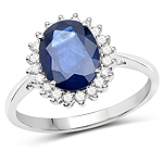 2.20 ctw. Genuine Blue Sapphire and 0.25 ctw. White Diamond Halo Ring in 14K White Gold