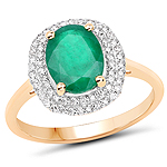 1.60 ctw. Genuine Emerald and 0.32 ctw. White Diamond Halo Ring in 14K Yellow Gold