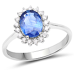 1.50 ctw. Genuine Blue Sapphire and 0.18 ctw. White Diamond Halo Ring in 14K White Gold