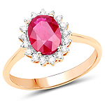 1.30 ctw. Genuine Ruby and 0.18 ctw. White Diamond Halo Ring in 14K Yellow Gold
