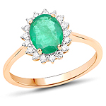 1.25 ctw. Genuine Emerald and 0.18 ctw. White Diamond Halo Ring in 14K Yellow Gold