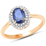 1.00 ctw. Genuine Blue Sapphire and 0.18 ctw. White Diamond Halo Ring in 14K Yellow Gold