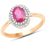 0.95 ctw. Genuine Ruby and 0.18 ctw. White Diamond Halo Ring in 14K Yellow Gold