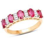 1.25 ctw. Genuine Ruby and 0.05 ctw. White Diamond 5-Stone Ring in 14K Yellow Gold