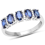 1.50 ctw. Genuine Blue Sapphire and 0.05 ctw. White Diamond 5-Stone Ring in 14K White Gold