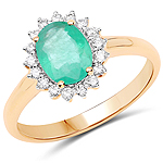 1.25 ctw. Genuine Emerald and 0.18 ctw. White Diamond Halo Ring in 14K Yellow Gold