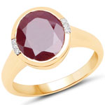 5.40 ctw. Genuine Ruby and 0.02 ctw. White Diamond Bold Ring in 14K Yellow Gold