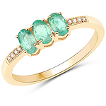 0.57 ctw. Genuine Emerald and 0.02 ctw. White Diamond 3-Stone Ring in 14K Yellow Gold