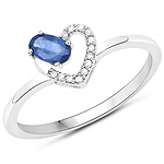0.22 ctw. Genuine Blue Sapphire and 0.04 ctw. White Diamond Solitaire Ring in 14K White Gold
