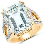 9.74 ctw. Genuine Aquamarine and 0.47 ctw. White Diamond Halo Ring in 14K Yellow Gold