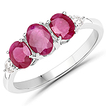 1.12 ctw. Genuine Ruby and 0.10 ctw. White Diamond 3-Stone Ring in 14K White Gold