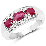 1.12 ctw. Genuine Ruby and 0.09 ctw. White Diamond 3-Stone Ring in 14K White Gold